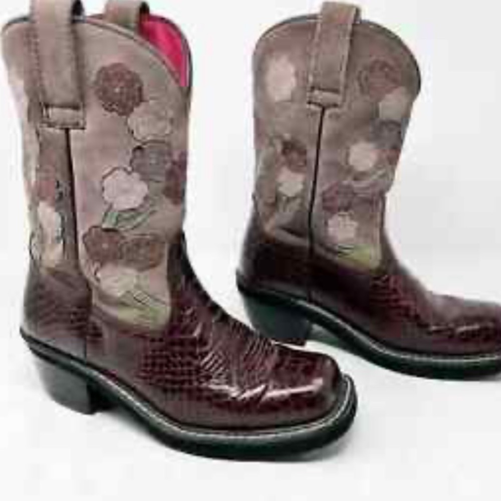 Ariat fatboy snake vine burgundy and purple suede floral cowboy boots